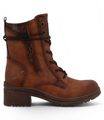 Mustang Women's Cognac Brown Lace-Up Heeled Winter Combat Boots - M0092003