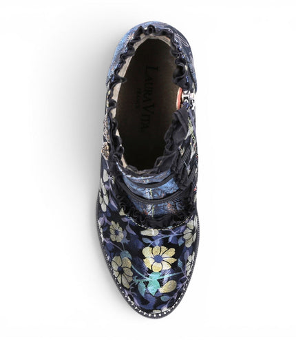 Laura Vita Floral Womens Victorian Blue Leather Heel Ankle Boots - Alcbaneo-130