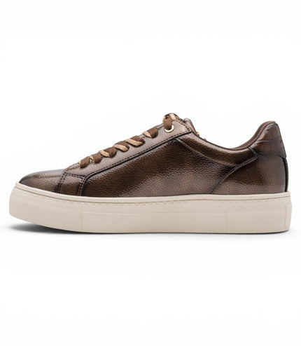 Tamaris Womens Brown Faux Leather Fashion Lace Up Sneakers