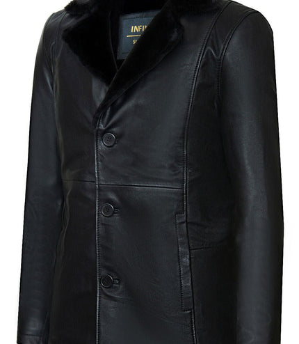 Men's Reefer Leather Blazer Jacket`- Pablo - Black