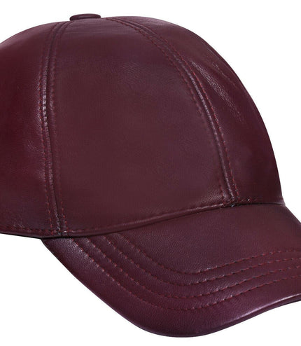 Unisex Real Nappa Leather Adjustable Golf Snapback Plain Baseball Cap Hat - Burgundy