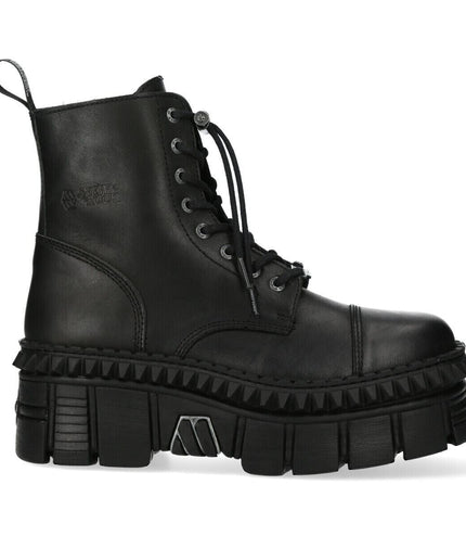 New Rock Black Leather Boots-WALL083CCT-S6