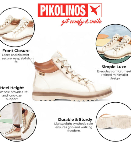 Pikolinos Women's Nata White Leather Ankle Trainers Boots - Vigo