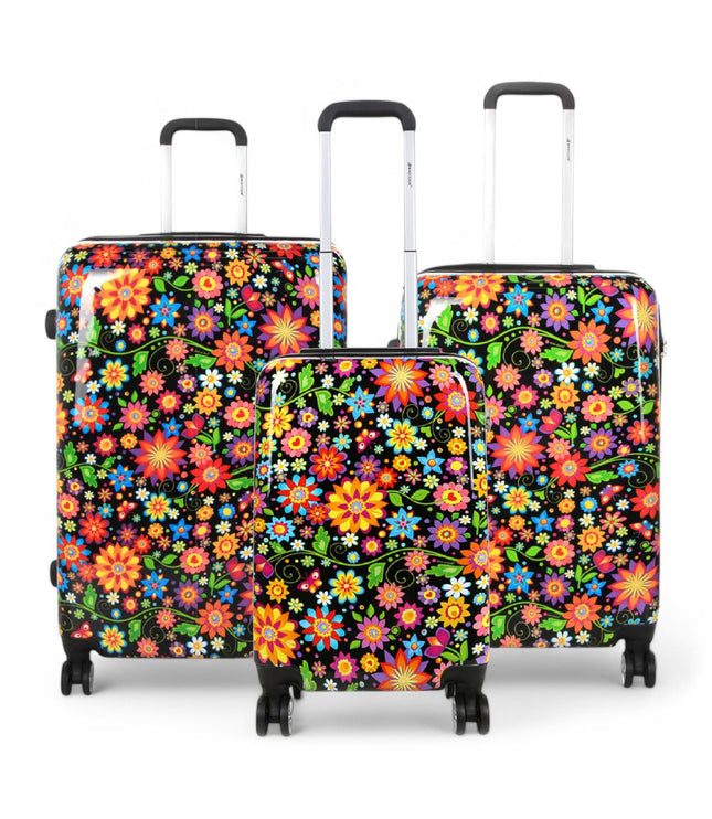 Ballina Set of 3 Hard Shell Suitcase in Black Flower