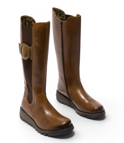 Fly London Womens Tan Leather Knee-High Long Boots - SOIF361