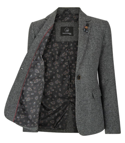 Womens Tweed 1920s Herringbone Grey Blazer