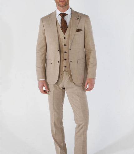 Men's 3 Piece Beige Summer Wedding Tailored Fit Suit