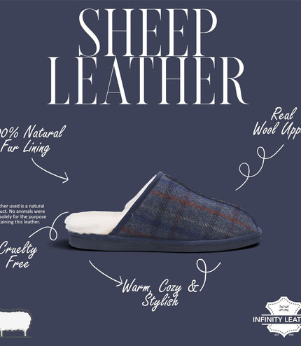 Men’s Wool Slip-on Real Sheepskin Fur Mule Winter Slippers - Highland