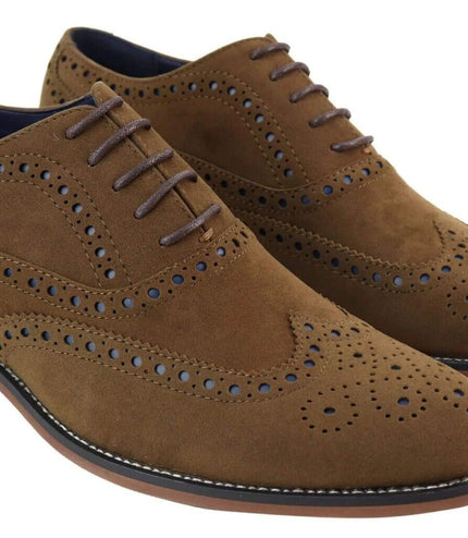 Mens Classic Oxford Brogue Shoes In Tan/Navy Suede