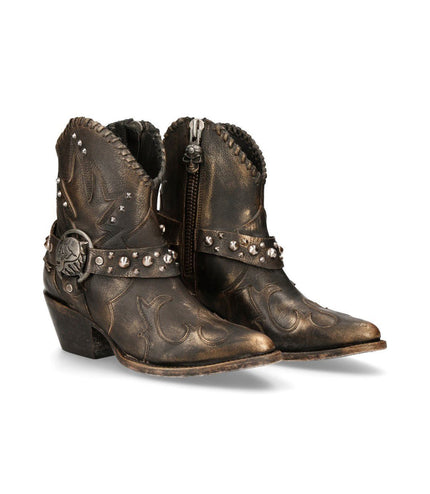 New Rock Brown Leather Pointed Cowboy Boots - WSTM004-S1