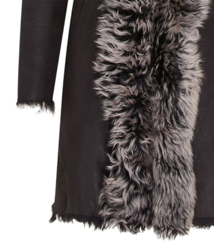 Womens Black Toscana Sheepskin Leather Hooded Trench Coat - Coast