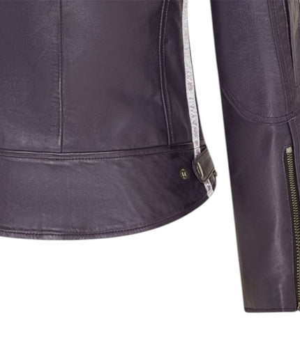 Womens Biker Racing Badges Leather Jacket-Eastleigh - Purple