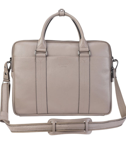 Genuine Leather Grey Laptop Business Briefcase Office Work Travel Bag - Sutton