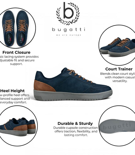 Bugatti Men's Navy Blue Leather Fashion Comfort Trainer Shoes - Llopart