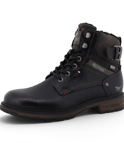 Mustang Men's Black Faux Leather Winter Lace-Up Ankle Boots - M0021001