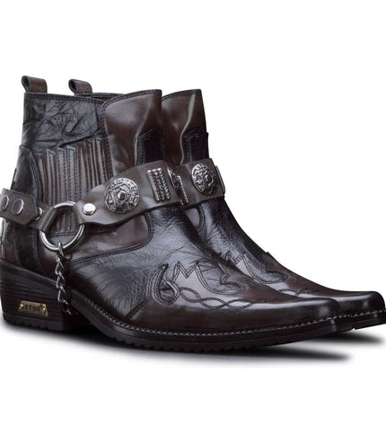 Mens Brown Leather Winklepicker Ankle Boots