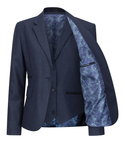 Women's Navy Three-Piece Tailored Fit Suit in Prince of Wales Check