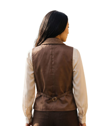 Women's Oak Brown Tailored Fit Tweed Waistcoat Formal Vest - TPSTZ-7
