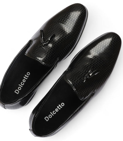 Men's Black Formal Tassel Loafers Slip-On Leather Shoes
