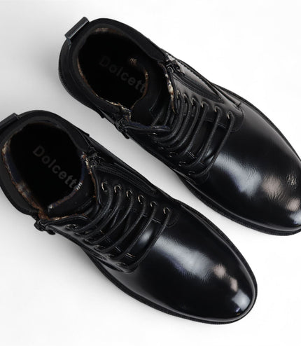 Men's Black Biker Lace-Up Ankle Boots
