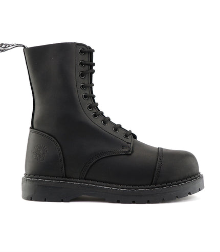 Grinders Unisex Black Stag Acs Leather Steel Toe Cap Lace Up Boots