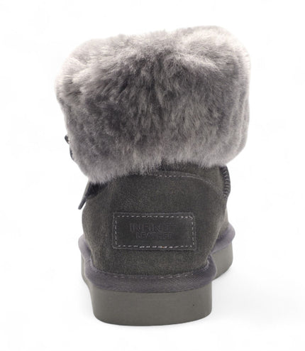 Women's Genuine Sheepskin Grey Suede Ankle Bootie Winter Boots - Granite