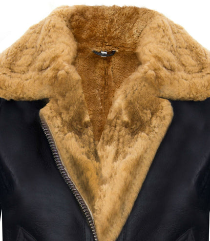 Womens Hooded Sheepskin Flying Leather Jacket-Palermo - Brown Ginger
