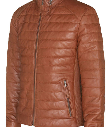 Mens Tan Quilted Leather Puffer Jacket - Tallinn