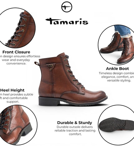 Tamaris Women's Brown Leather Lace-Up Combat Boots - 25224-47
