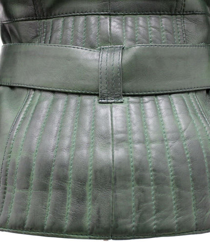 Womens Long Leather Biker Jacket-Quito - Grey