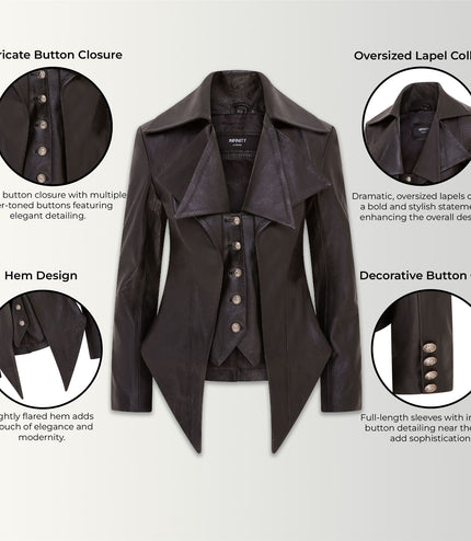 Womens Black Edwardian Gothic Victorian Leather Biker Jacket
