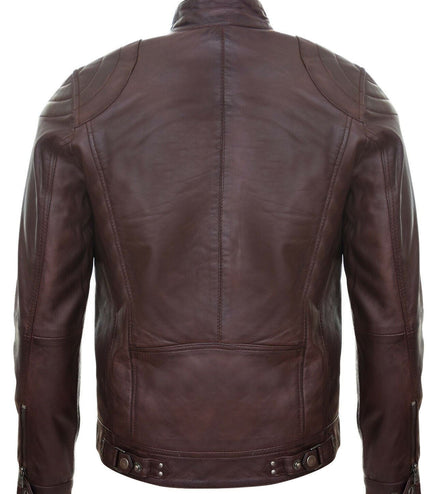 Mens Moto Leather Biker Jacket-Taiwan - Brown