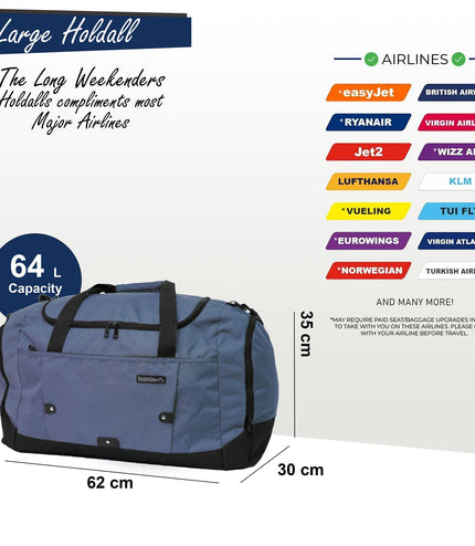 Extra Large Duffel Weekend Holdall Carry-On Cabin Bag Gym Sports Travel Bag Navy
