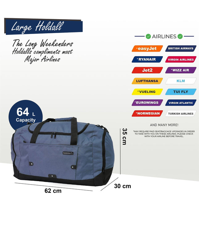 Extra Large Duffel Weekend Holdall Carry-On Cabin Bag Gym Sports Travel Bag Navy