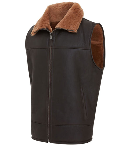 Men's Sheepskin Leather Gilet Aviator B3 Shearling Bomber Vest Waistcoat - Ginger Brown