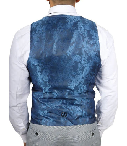 Men's Blue Checked 3 Piece Suit Tailored Fit Suit Formal Wedding