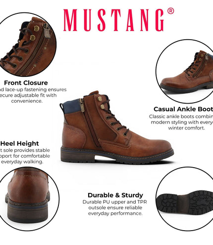 Mustang Men's Brown Faux Leather Winter Lace-Up Ankle Boots - M0031006