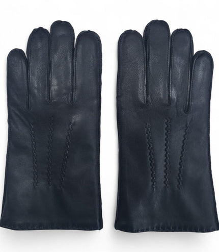 Men's Black Italian Leather Warm Wool Lining Winter Stich Design Gloves - M-LGV-205