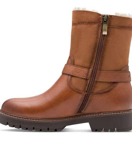 Tamaris Womens Winter Cognac Tan Brown Leather Buckle Zip Biker Ankle Boots