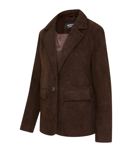 Womens Soft Goat Suede Leather Brown Blazer Jacket-Kolkata