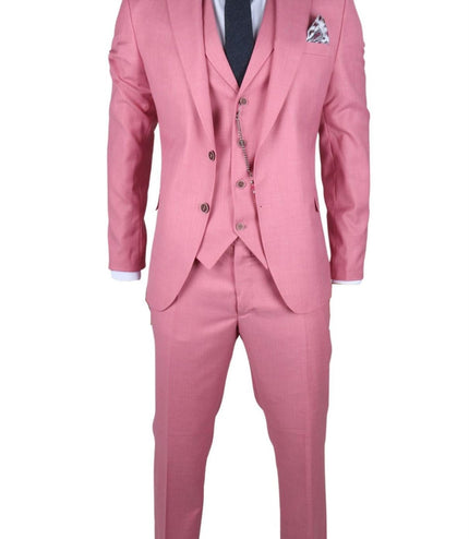Men's 3 Piece Pink Tailored Fit Party Suit Race Day