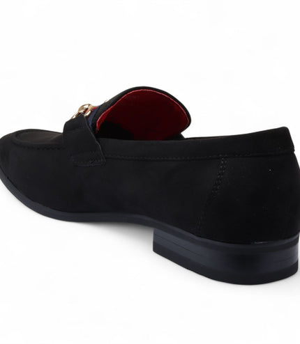 Men's Black Suede Loafers with Gold Buckle Slip-On Dress Shoes