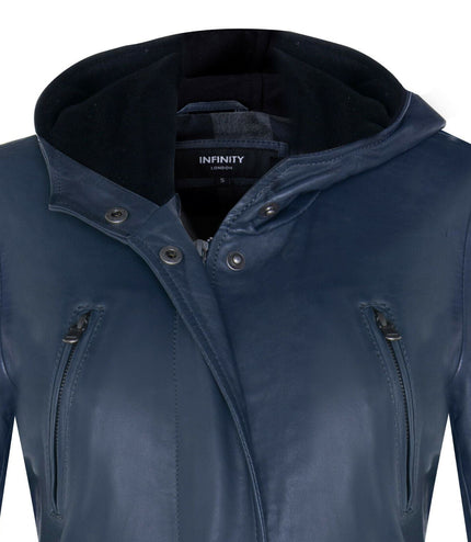 Womens Mid Length Hooded Parka Jacket-Oakengates - Navy