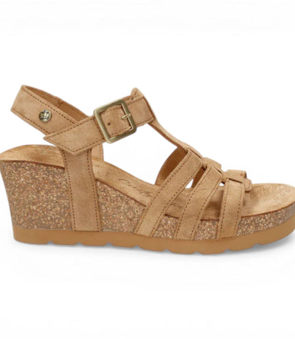 Panama Jack Women's Wedge Heel Bark Brown Suede Leather Sandals - Vero B1