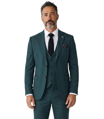 Men's Green Formal 3 Piece Tailored Fit Plain Suit - IM4