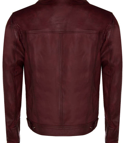 Men's Retro Leather Trucker Jacket-Constantine - Burgundy