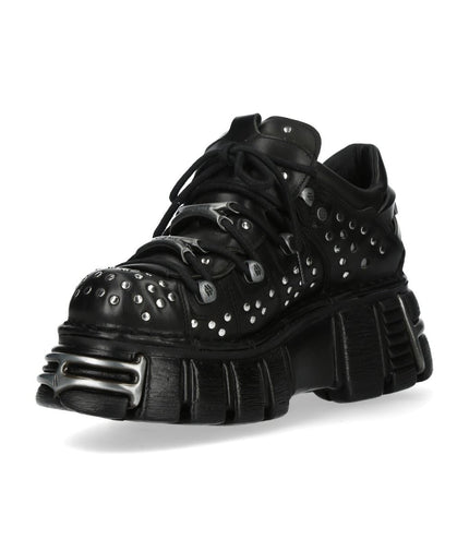 New Rock M-120Nr-C1 Black Leather Gothic Platform Ankle Boots