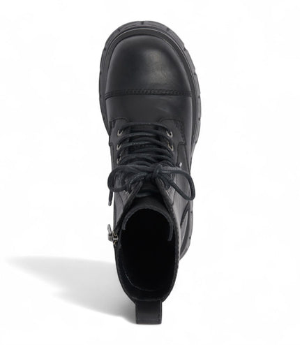 Windsorsmith Womens Black Mid-Calf Biker Leather Platform Combat Boots - Screaming