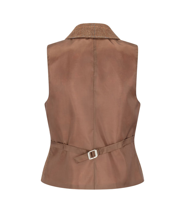 Women's Oak Brown Tailored Fit Tweed Waistcoat in Herringbone Check