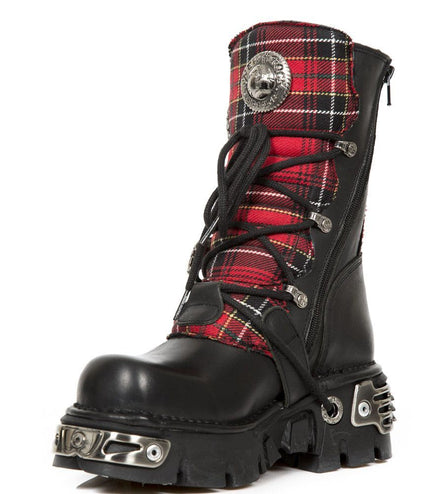 New Rock Tartan Leather Gothic Boots - 391T-S1